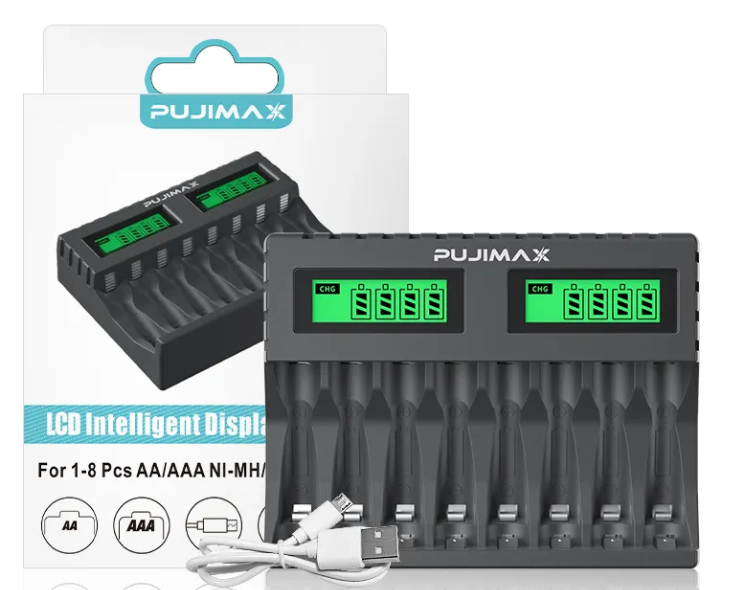 PUJIMAX 8-slot Battery Charger AAA/AA Battery Charger