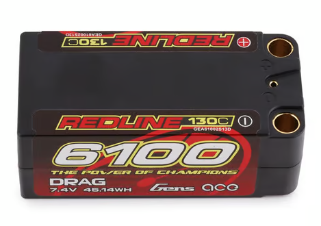 Gens Ace Redline "Drag" 2S 130C LiPo Battery Pack w/8mm Bullets (7.4V/6100mAh)