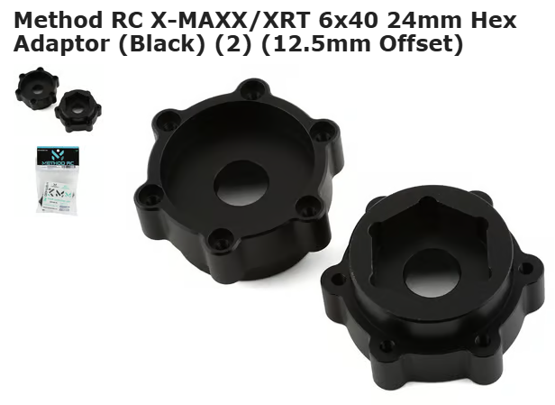 Method RC MTDHA10001BLK X-MAXX/XRT 6x40 24mm Hex Adaptor (Black) (2) (12.5mm Offset)