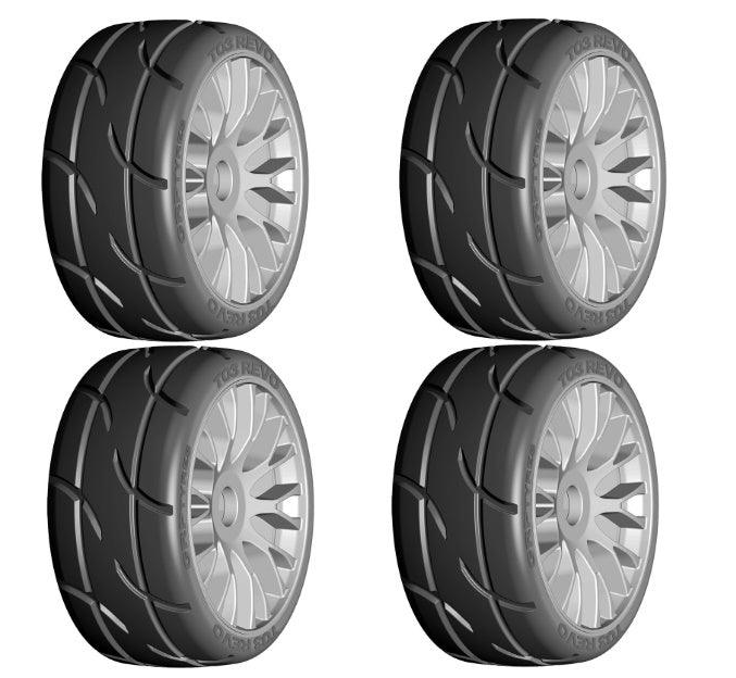 GRP GTK03-XB3 1/8 GT T03 REVO Soft Mounted Tires Wheels (4) Grey