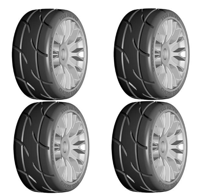 GRP GTK03-XM2 1/8 GT T03 REVO SuperSoft Mounted Tires Wheels (4) Grey