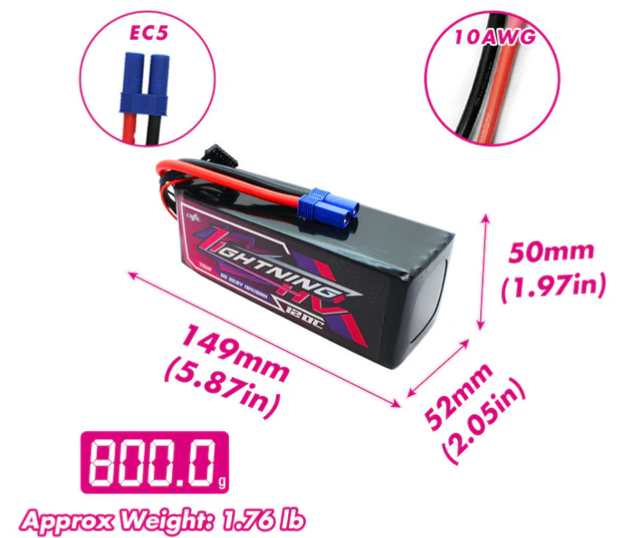 CNHL Lightning LiHV 7200mAh 22.8V 6S 120C HV Lipo Battery with EC5 Plug
