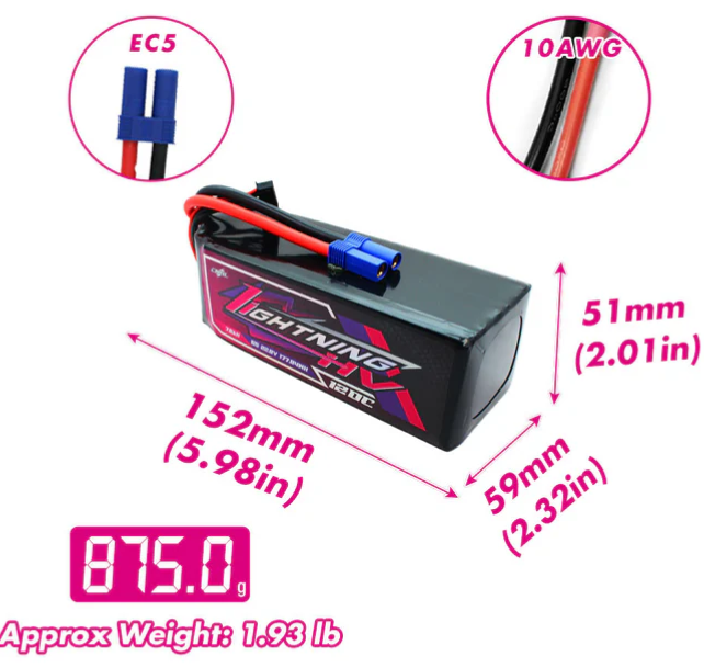 CNHL Lightning LiHV 7800mAh 22.8V 6S 120C HV Lipo Battery with EC5 Plug