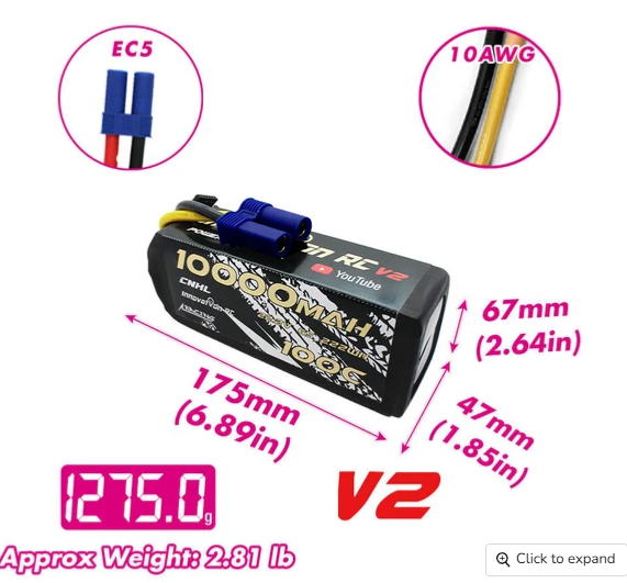 CNHL Innovation RC Series 10000mAh 22.2V 6S 100C Lipo Battery with EC5 Plug