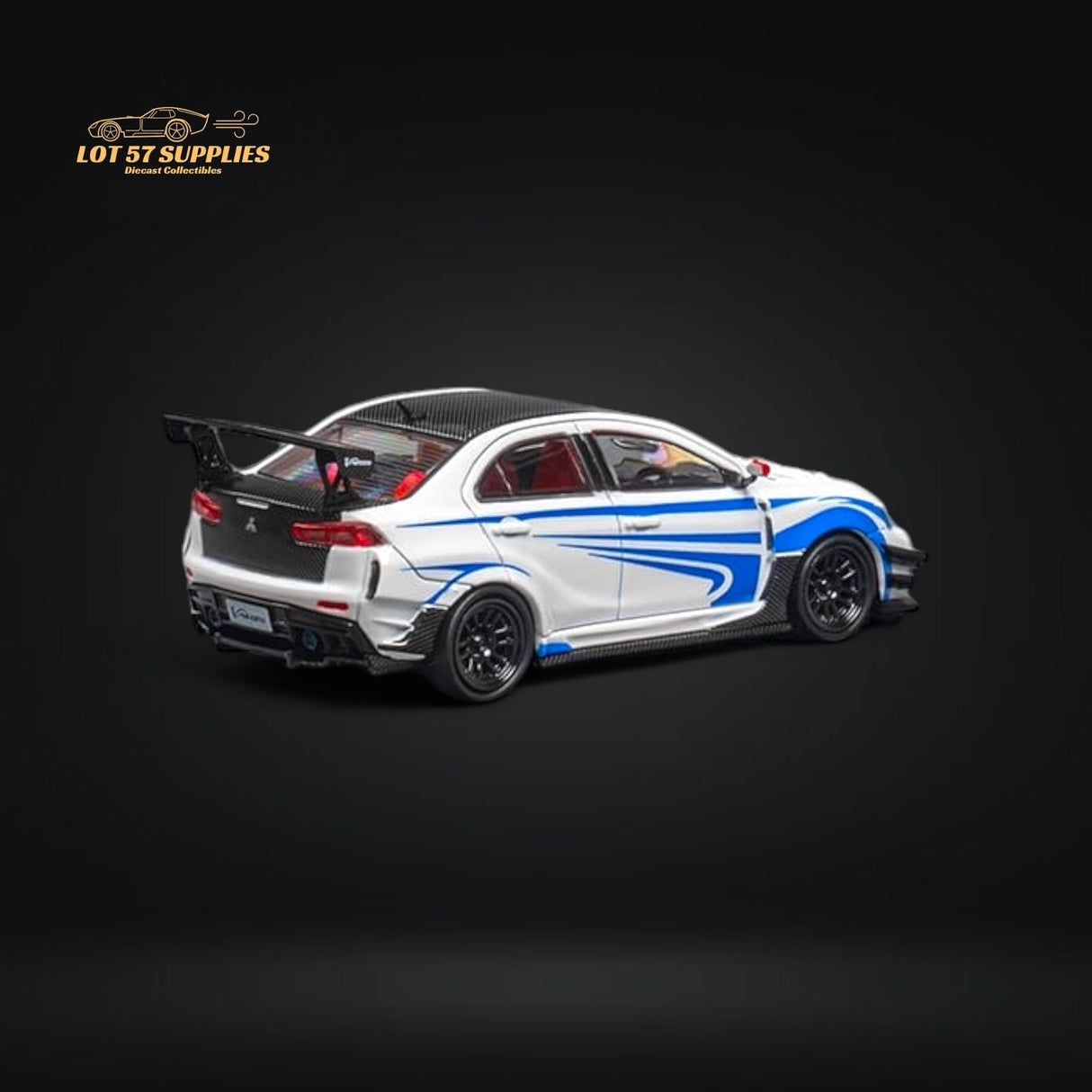 CM Model Mitsubishi Lancer Evolution X Varis White Blue Stripes 1:64