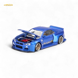 Mini GT x Kaido House Nissan Skyline GT-R R34 V2 Shinjuku Blue 1:64