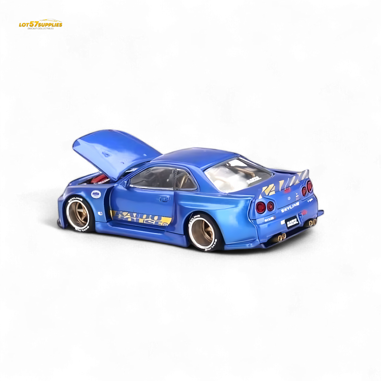 Mini GT x Kaido House Nissan Skyline GT-R R34 V2 Shinjuku Blue 1:64