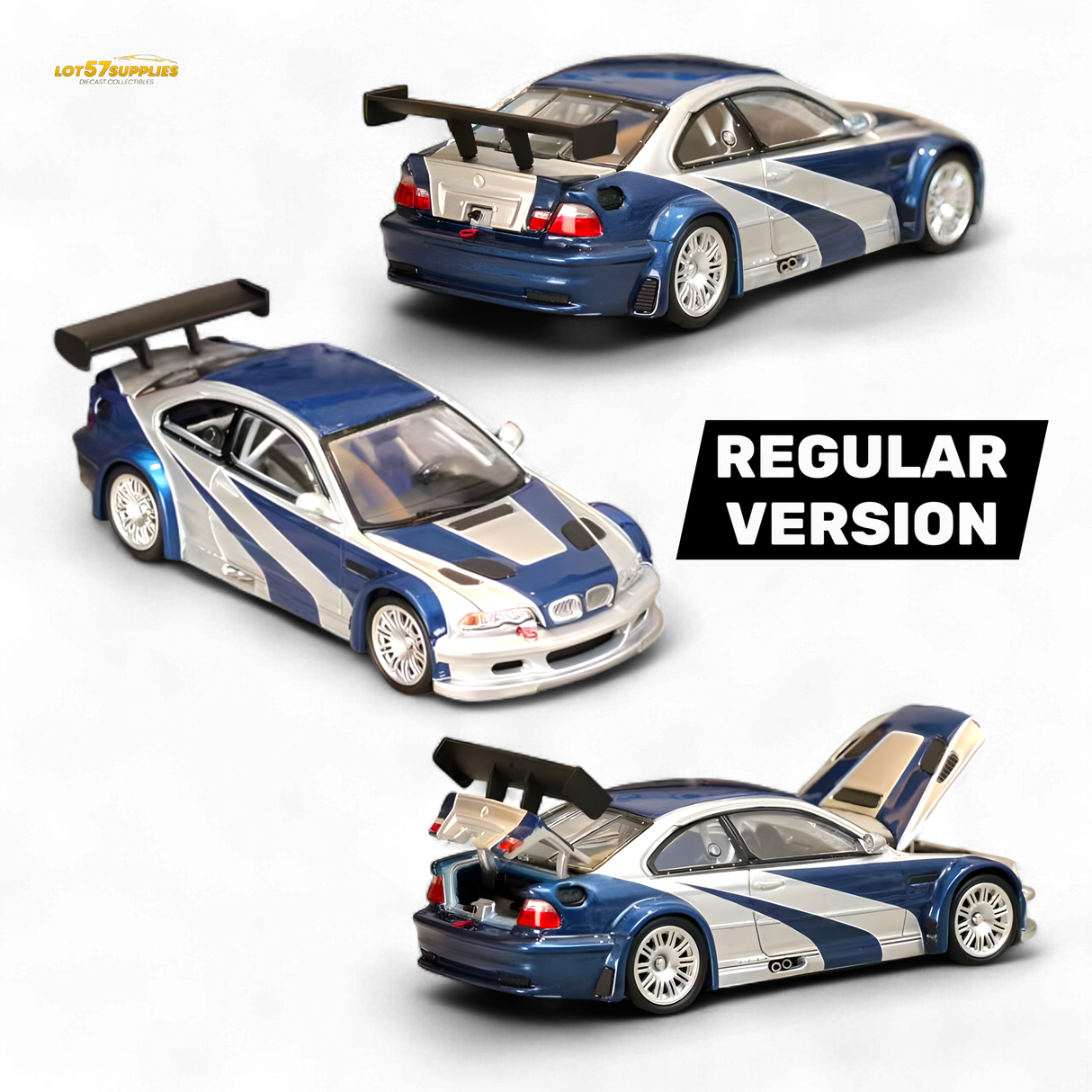 (Pre-Order) Ghost Player BMW E46 M3 GTR Silver Blue 1:64