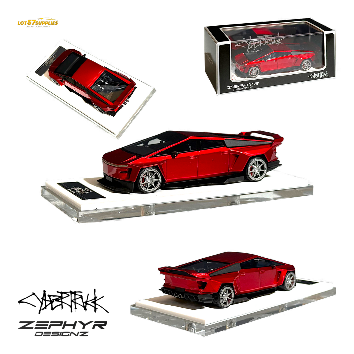 404ERROR Tesla Cybertruck Custom Widebody Lowered - Metallic Red 1:64