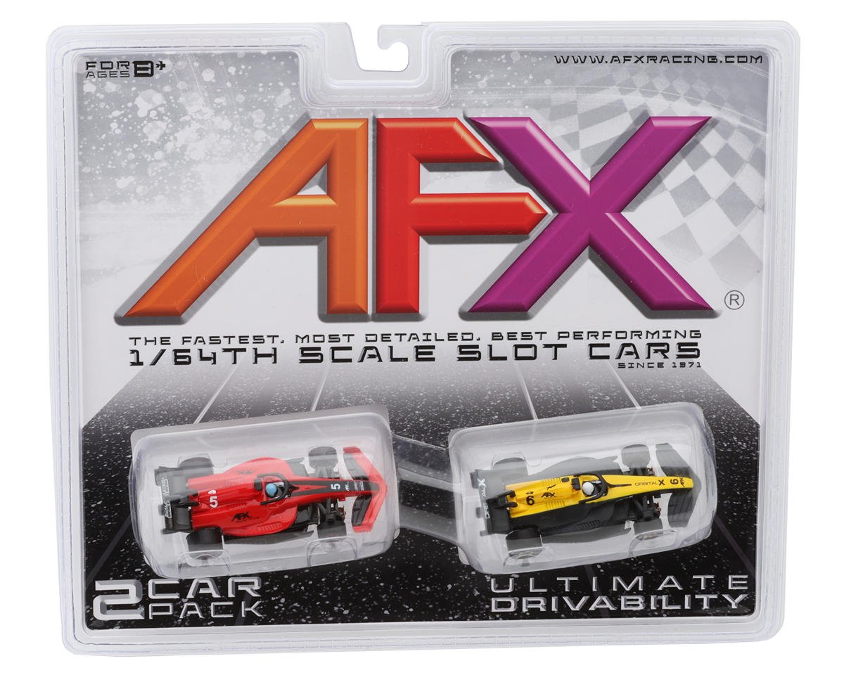 AFX AFX22106 Two Pack Formula One HO Scale Slot Car Set (Red/Yellow) (2) (LWB) (Mega G+)