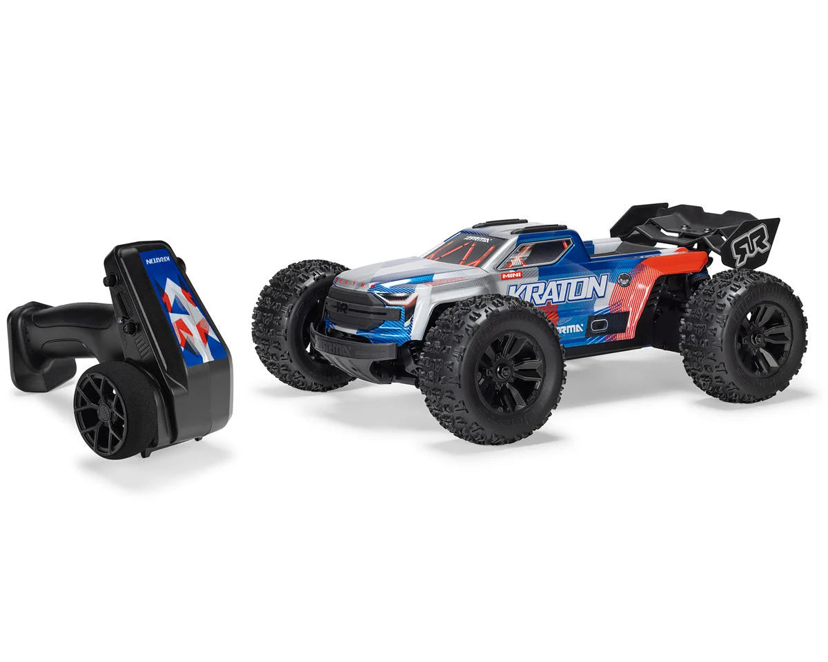 Arrma ARA2508ST1 Mini Kraton 3S BLX 4X4 1/16 RTR Brushless Speed Monster Truck (Red/Blue) w/2.4GHz Radio, 3S LiPo Battery & Charger