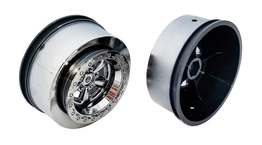 Associated 71076 Drag Rear Wheels, 2.2 in / 3.0 in, 12mm Hex, Black Chrome