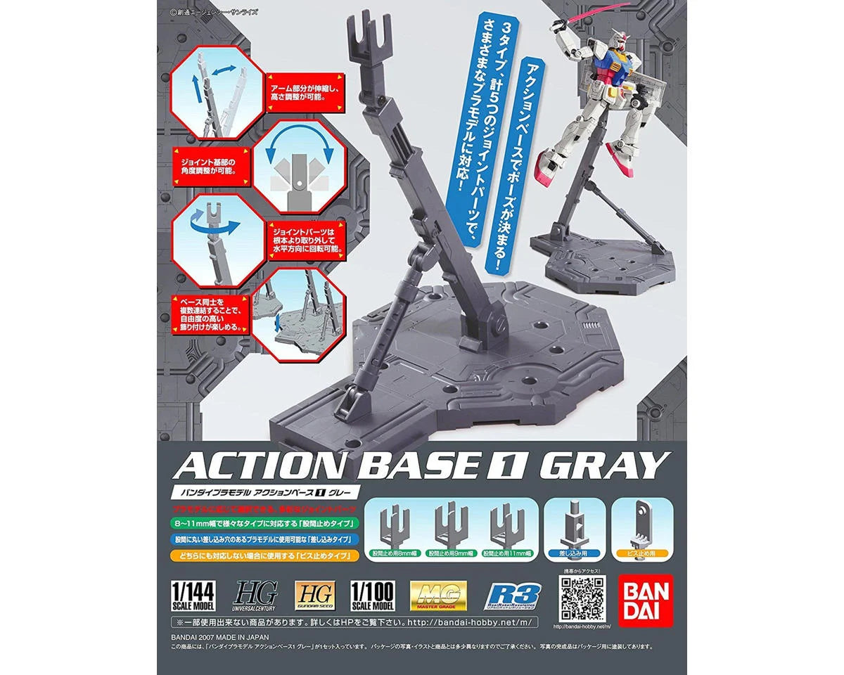 Bandai BAS2001477 Action Base 1 Display Stand (Grey) For Gundam Model Kits