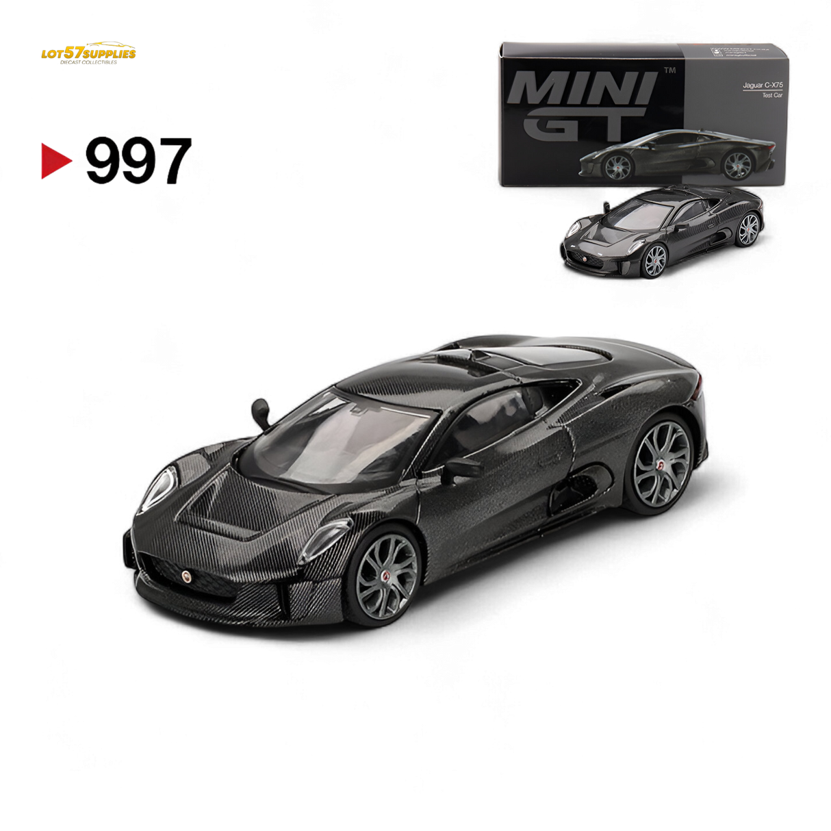 Mini-GT Jaguar C-X75 Test Car Carbon Fiber 1:64