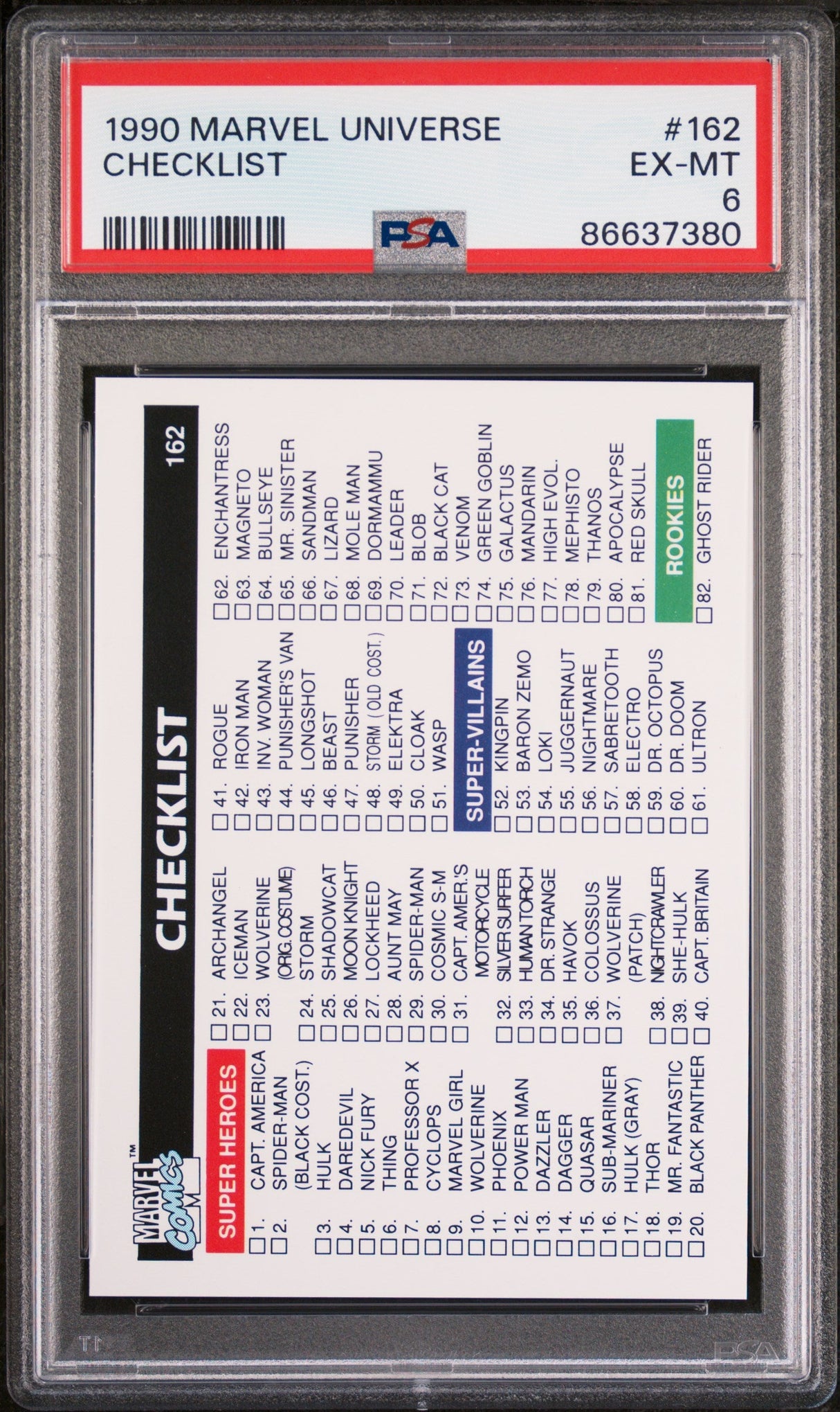 1990 MARVEL UNIVERSE CHECKLIST  #162 - PSA 6
