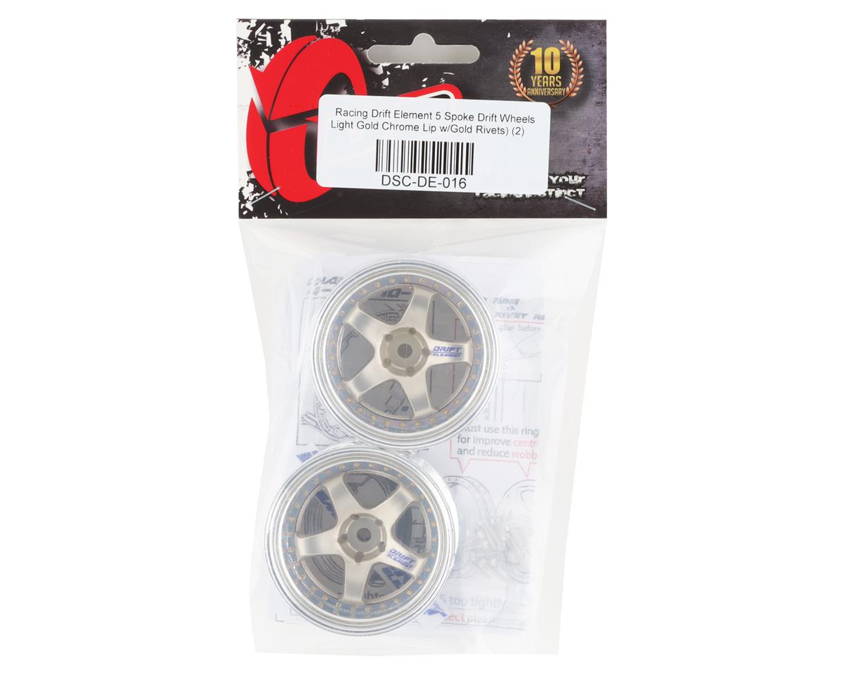 DS Racing DSC-DE-016 Drift Element 5 Spoke Drift Wheels (Gold & Chrome w/Gold Rivets) (2) (Adjustable Offset) w/12mm Hex