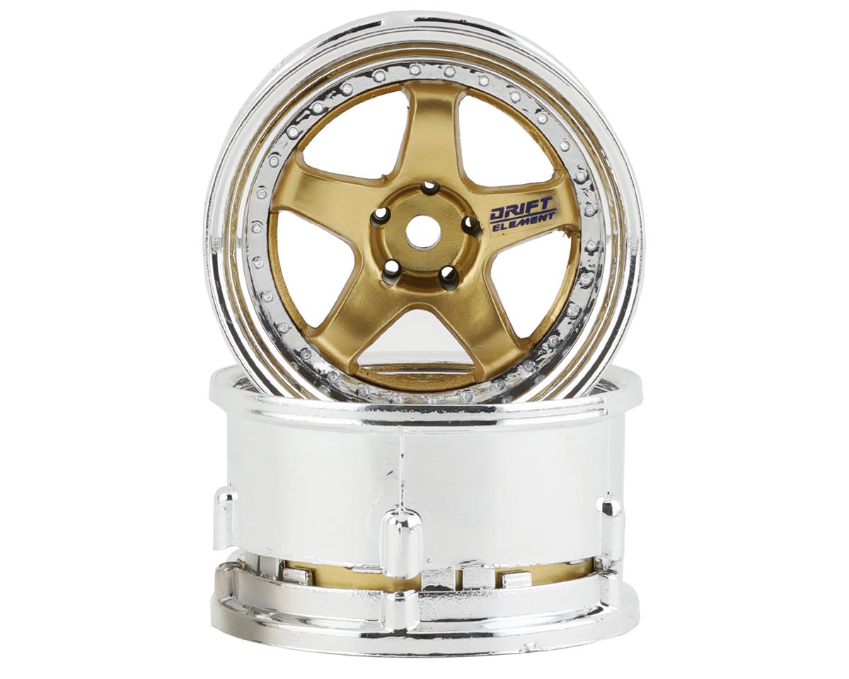 DS RACING DSC-DE-017 Drift Element 5 Spoke Drift Wheels (Gold & Chrome) (2) (Adjustable Offset) w/12mm Hex