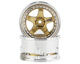 DS RACING DSC-DE-018 Drift Element 5 Spoke Drift Wheels (Gold & Chrome w/Gold Rivets) (2) (Adjustable Offset) w/12mm Hex