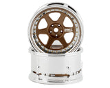 DS RACING DSC-DE-222 Drift Element 6 Spoke Drift Wheels (Bronze & Chrome w/Gold Rivets) (2) (Adjustable Offset) w/12mm Hex