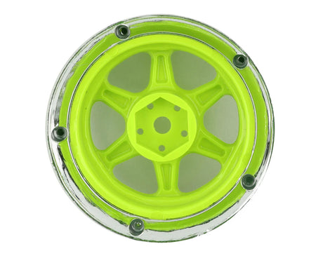 DS RACING DSC-DE-226 Drift Element 6 Spoke Drift Wheel (Green Face/Chrome Lip/Black Rivets) (Adjustable Offset) w/12mm Hex