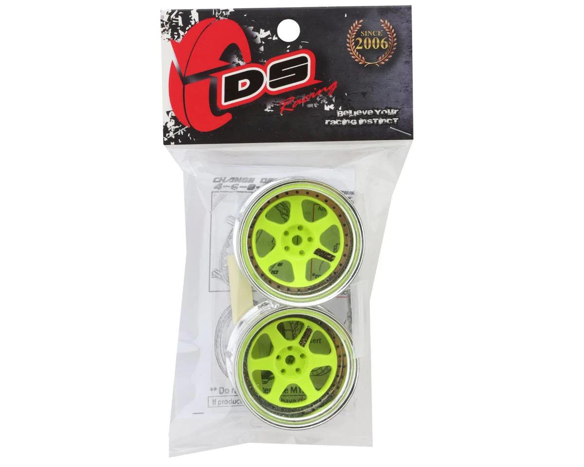 DS RACING DSC-DE-226 Drift Element 6 Spoke Drift Wheel (Green Face/Chrome Lip/Black Rivets) (Adjustable Offset) w/12mm Hex