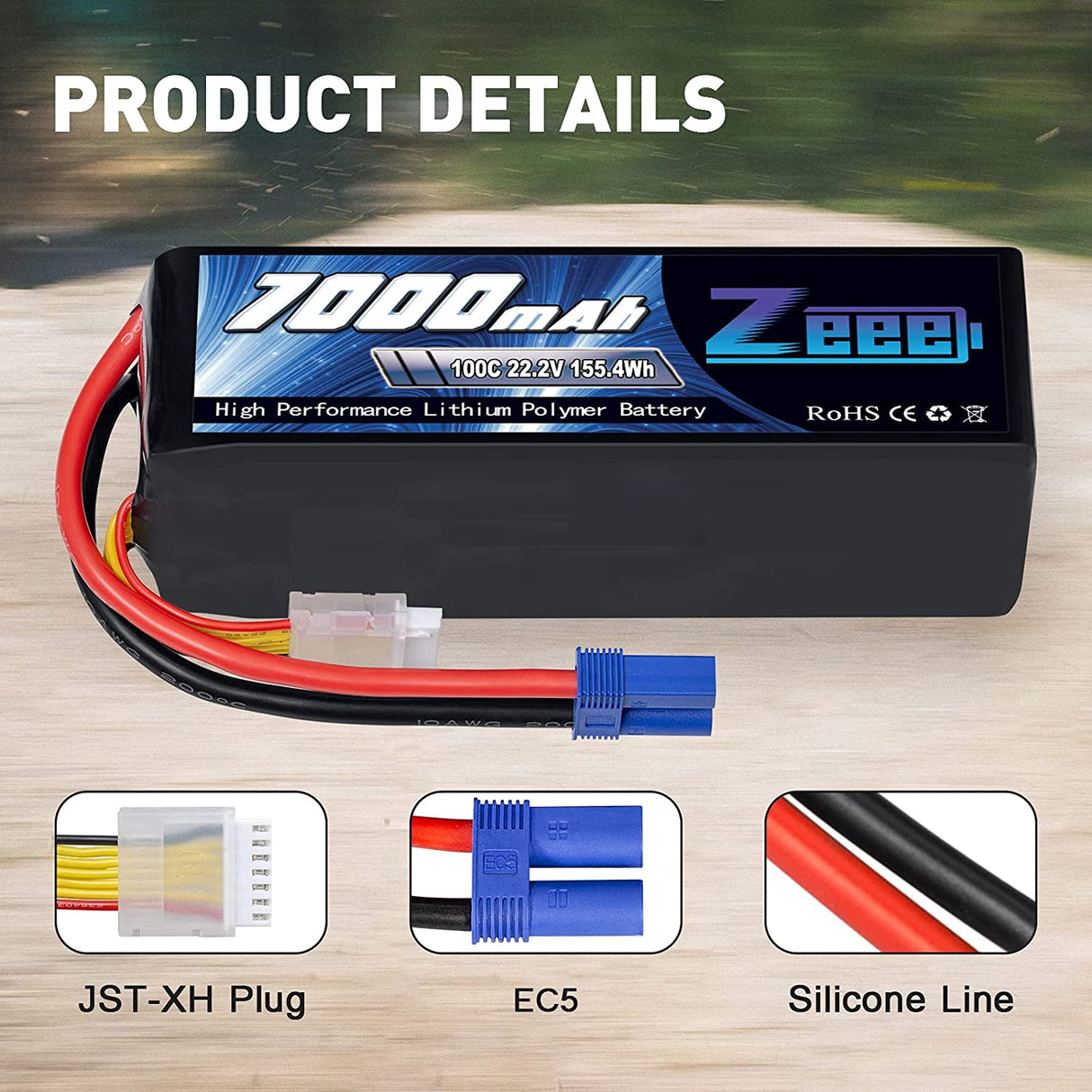 Zeee 6S 7000 mAh 22,2 V 100C avec connecteur EC5 Coque souple