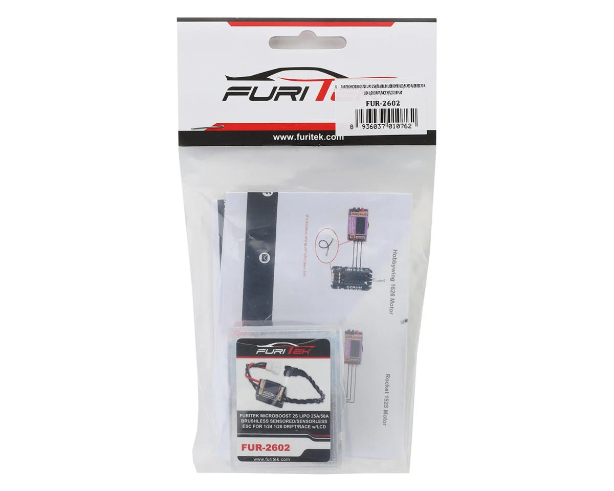 FURITEK FUR-2602 MICROBOOST 2S LIPO 25A/50A BRUSHLESS SENSORED/SENSORLESS ESC FOR 1/24 1/28 DRIFT/RACE w/LCD Display - Black