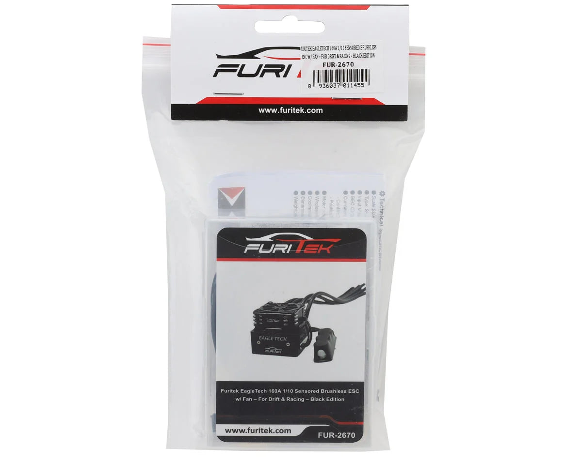 Furitek FUR-2670 EagleTech 160A 1/10 Sensored Brushless ESC w/ Fan – For Drift & Racing – Black Edition