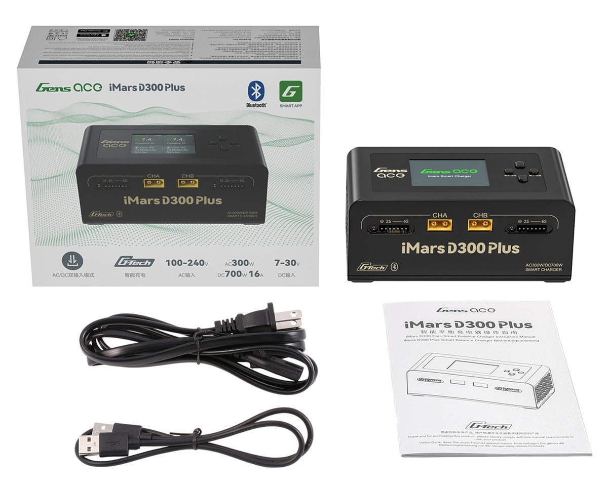 Gens Ace GEA300WPLUS-UB iMars D300 Plus G-Tech Smart Dual AC/DC Charger (Black) (6S/16A) (AC-300W) (DC-350W x2) w/Bluetooth App Control