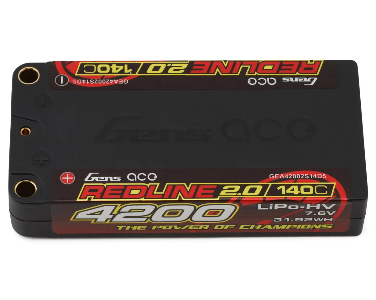 Gens Ace GEA42002S14D5 Redline 2.0 2S Shorty LiHV Battery 140C (7.6V/4200mAh) w/5mm Bullets