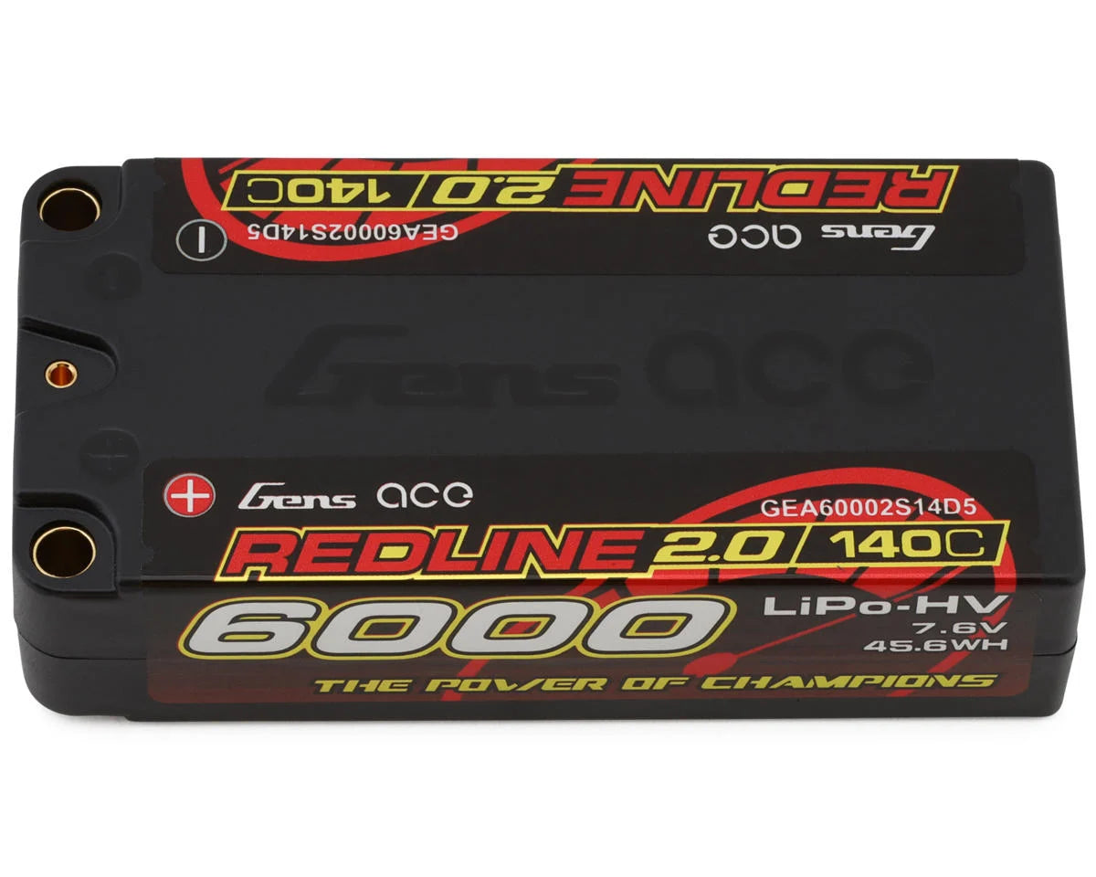 GENS ACE 60002S14D5 Redline 2.0 2S Shorty LiHV Battery 140C (7.6V/6000mAh) w/5mm Bullets