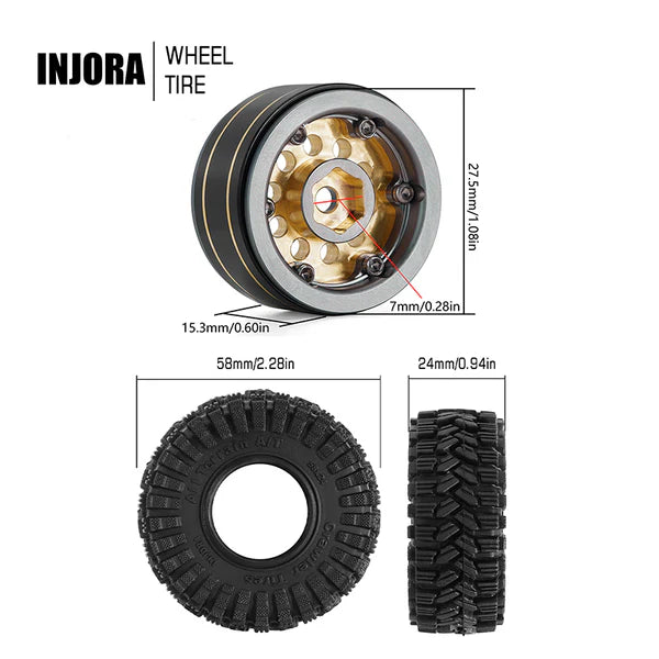 INJORA YQW-1008GL-1017 1.0" 58*24mm -2.65mm Offset Brass Wheel Set for Micro Crawlers