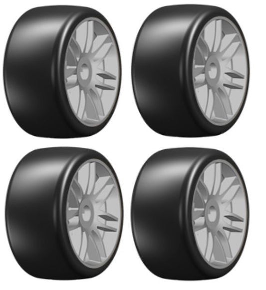 GRP GTK02-S1 GT T02 Slick S1 XXSoft Mounted Belted Tires (4) 1/8 Buggy Silver