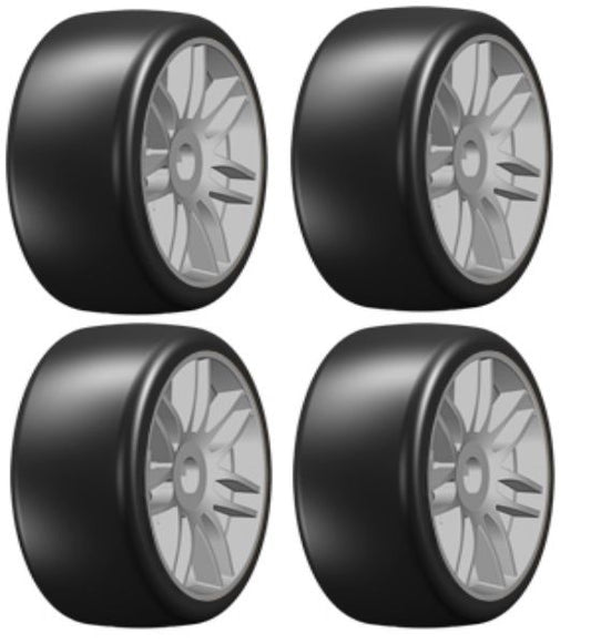 GRP GTK02-S7 GT T02 Slick S7 MediumHard Mounted Belted Tires Spoked Silver (4) 1/8 Buggy