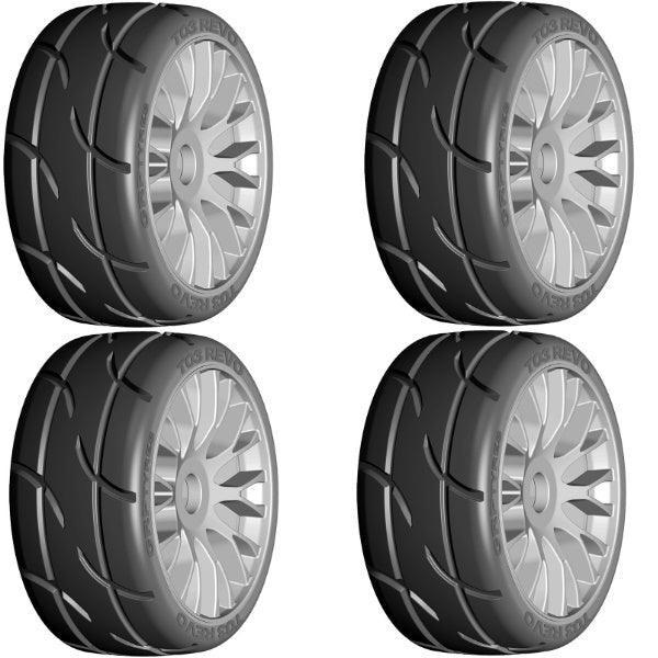 GRP GTK03-XB2 1/8 GT T03 REVO ExtraSoft Mounted Tires Wheels (4) Grey