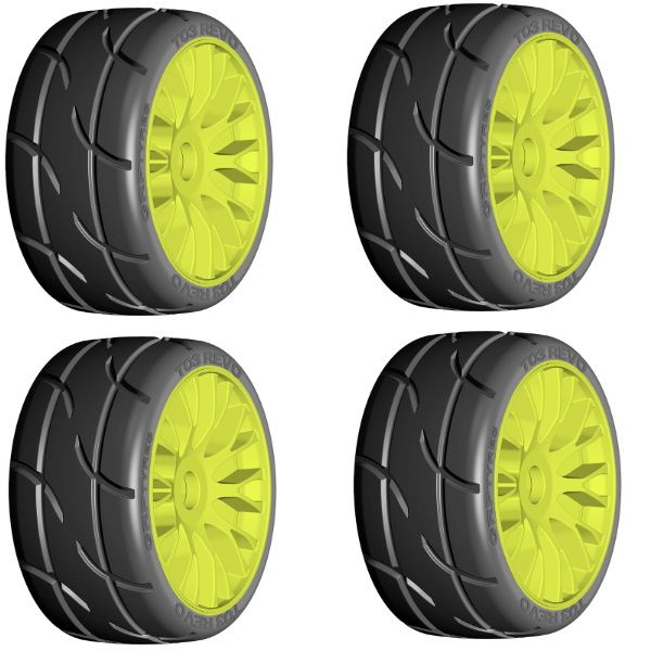 GRP GTY03-XB1 1/8 GT T03 REVO Ruedas de neumáticos montadas UltraSoft (4) Amarillo