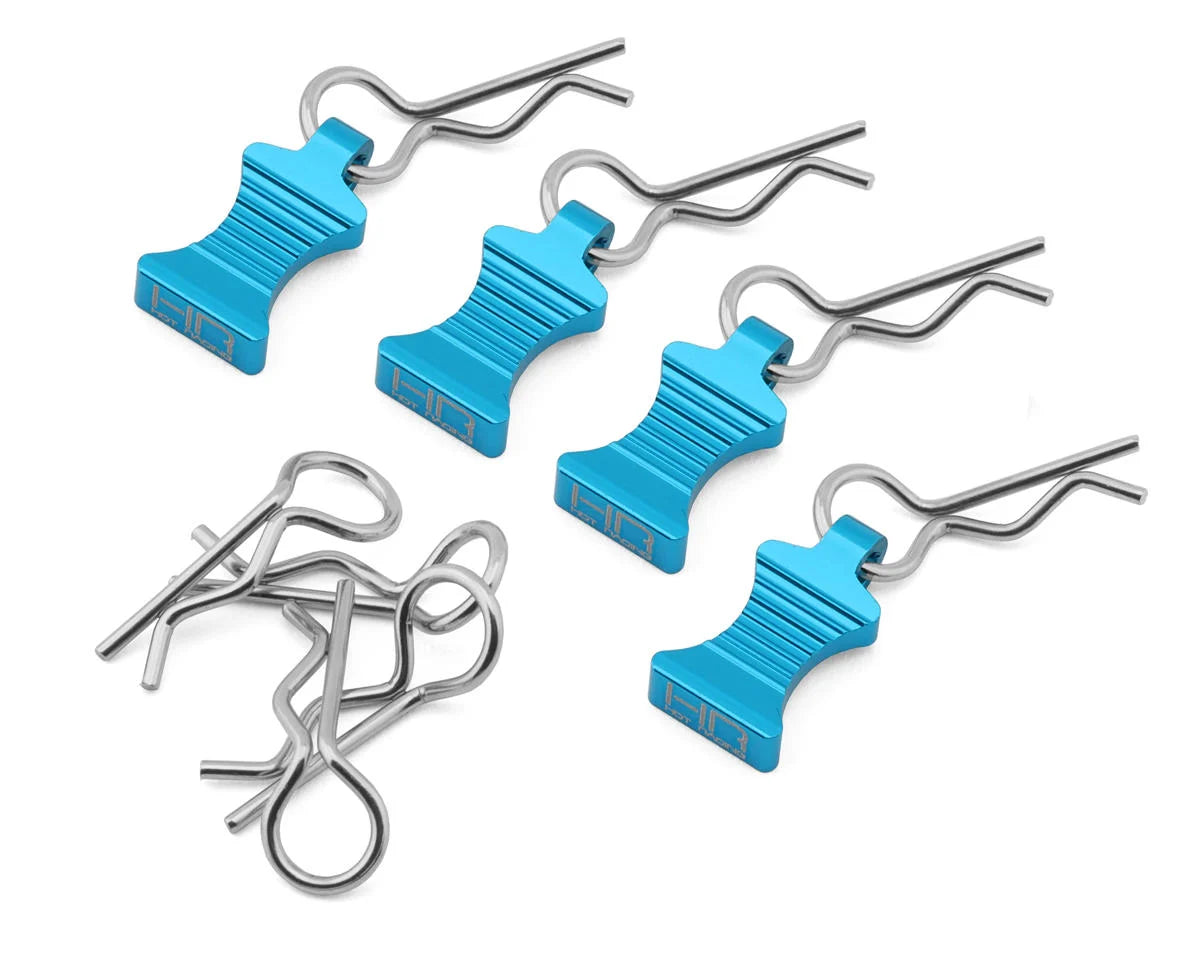 Hot Racing AC03EZ16 1/10 Aluminum EZ Pulls w/Body Clips (Light Blue) (4)