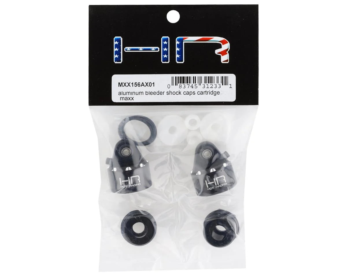 Hot Racing HRAMXX156AX01 Aluminum Bleeder Shock Caps for Traxxas Maxx (Black) (2)