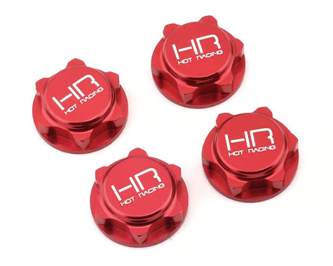 Hot Racing HRANRO10N02 17mm Serrated Dirt Shield Closed Wheel Nuts (Red) (4)