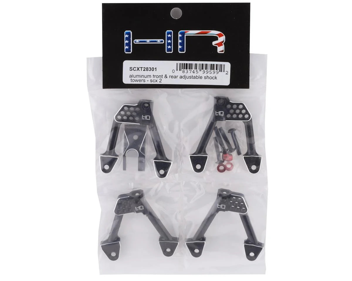 Hot Racing HRASCXT28301 Axial SCX10 II Aluminum Front & Rear Adjustable Shock Towers (Black)