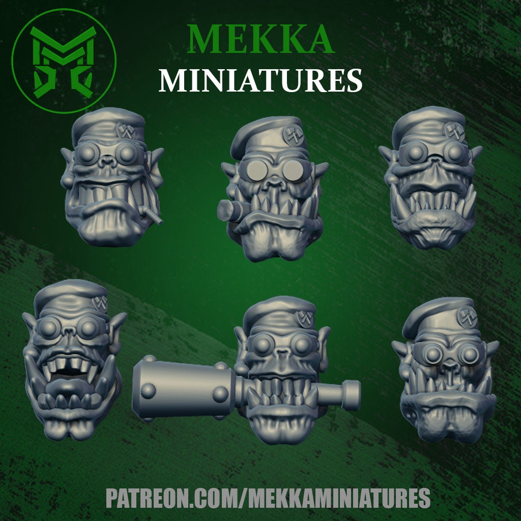 3d Printed Ork Commando Heads x10 by Mekka Miniatures