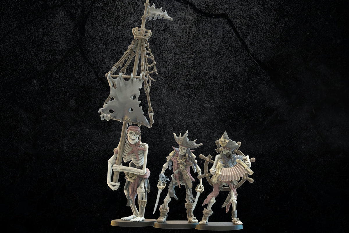 3d Printed Skeletal Buccaneers Command Group by Lost Kingdom Miniatures