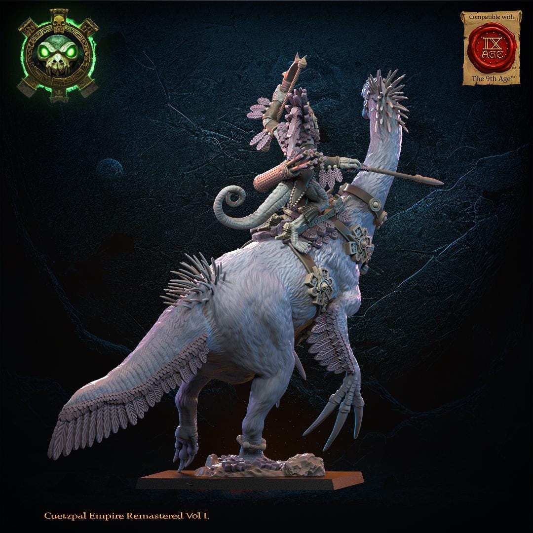 3d Printed Mounted Lizard Kin Heroine by Lost Kingdom Miniatures