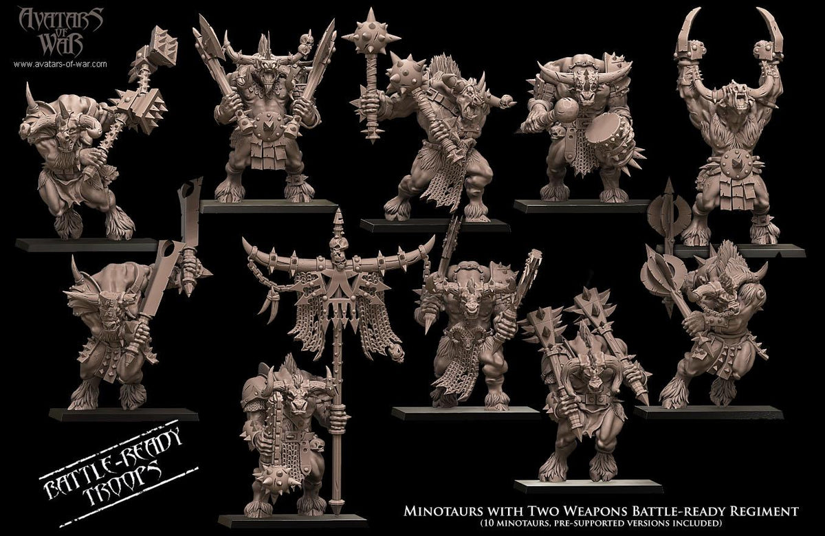 3D printed Minotaurs with Two Weapons by Avatars of War