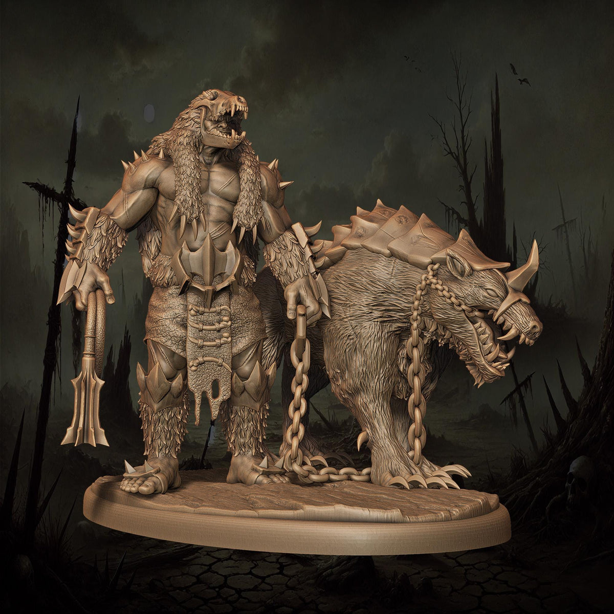 3D printed Orc Houndmasters by Monolith Arts
