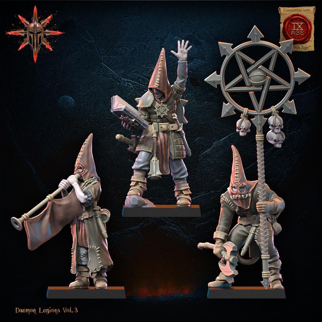 3D Printed Chaos Cultists Command Group by Lost Kingdom Miniatures