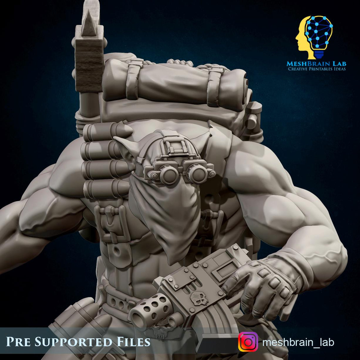 3d Printed Ork Smoke Grenade Commando by Meshbrain Labs Miniatures