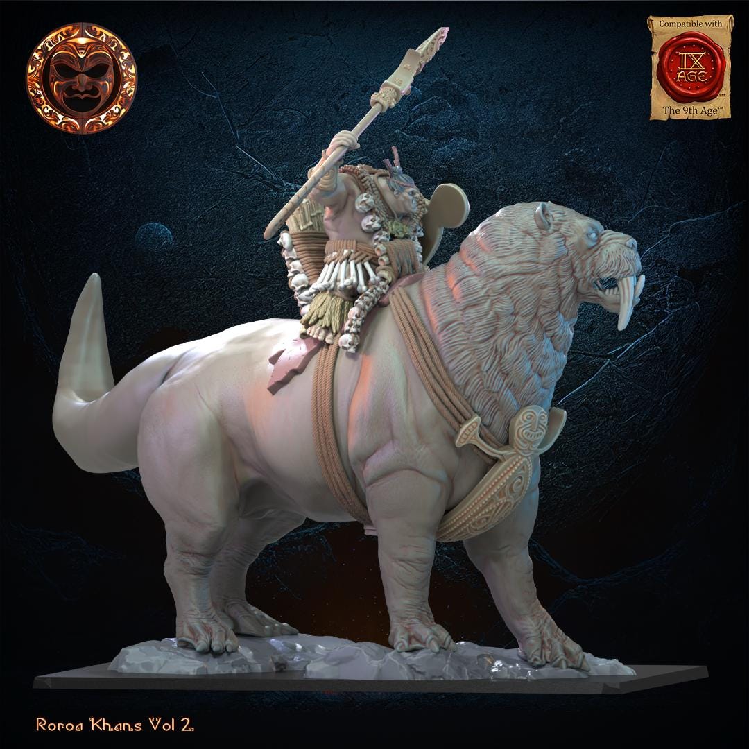 3D Printed Tusker Ariki on Bunyip Mount by Lost Kingdom Miniatures