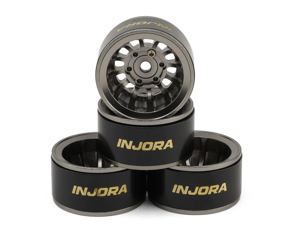 Injora INJW1015TI 1.0" Turbine Aluminum Deep Dish Micro Crawler Beadlock Wheels (Titanium) (4) w/Brass Rings (20.3g ea) (-4.7mm Offset)
