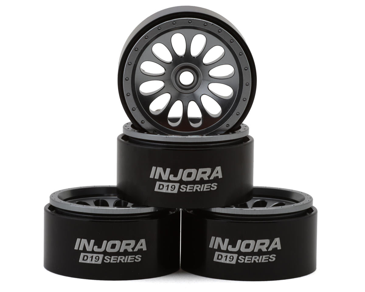 Injora INJW7005TI-19 0.7" D19 Ripple Aluminum Micro Crawler Beadlock Wheels (Grey) (4) (4.2g ea) (0.5mm Offset)